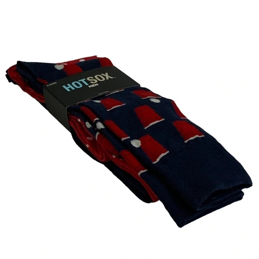 Hot Sox Beer Pong Socks 3 Pair Men’s Gift Pack Navy Red Polka Dot Size 10-13